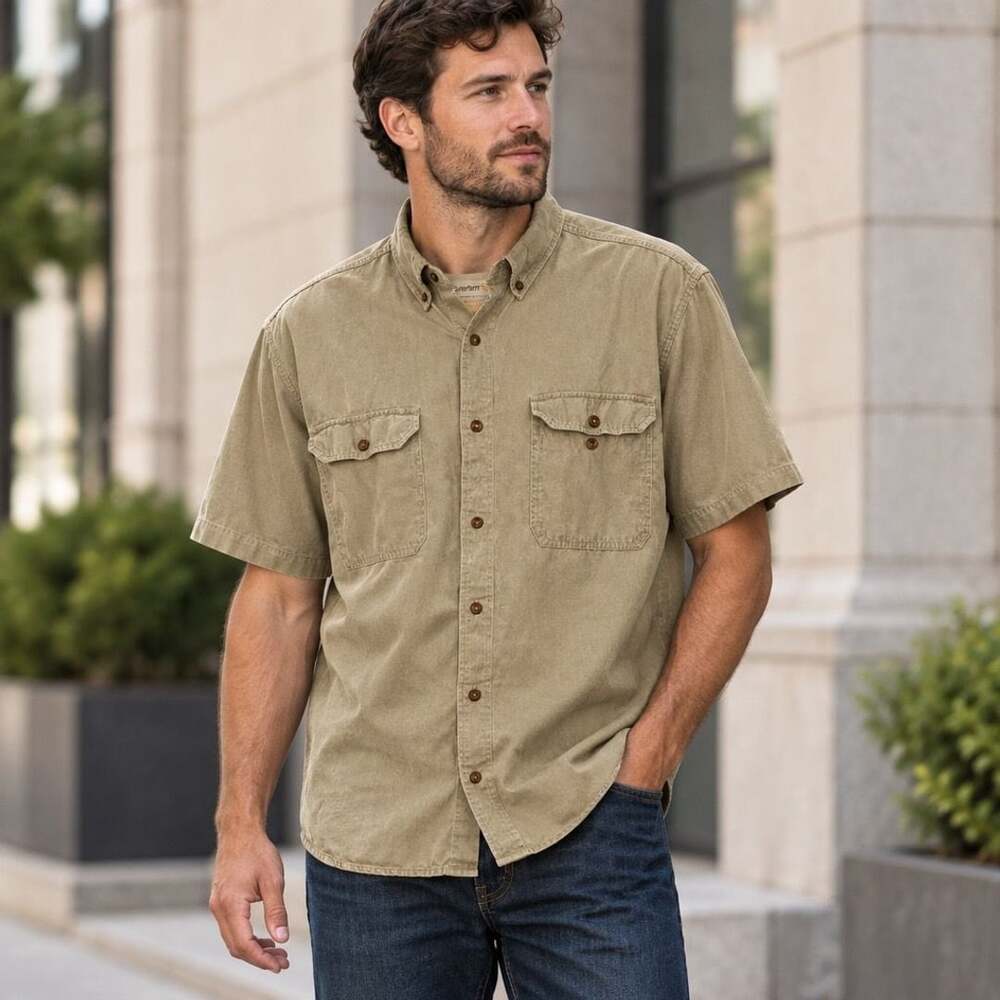 Carhartt Fort Short Sleeve Shirt Size 2XL Tan Relaxed Fit Pocket